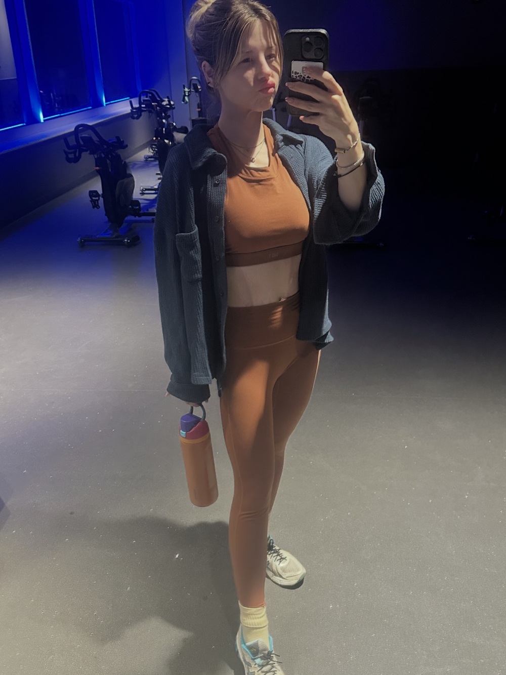 💕 blue Set Active waffle button down